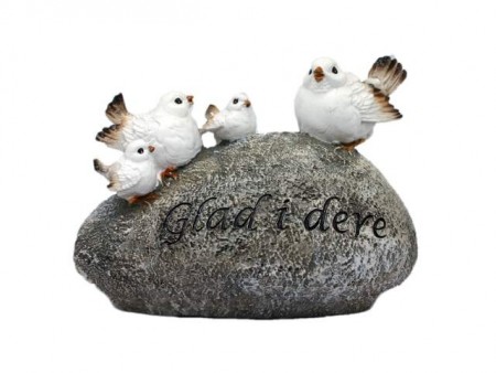 4 fugler på stein "Glad i dere"