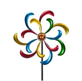 Fargeglad vindmølle på stang, 45 cm